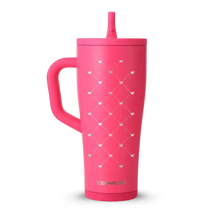 Valentine's Day Quilted Hearts 32oz Legend Series Ice Shaker - Neon Pink
