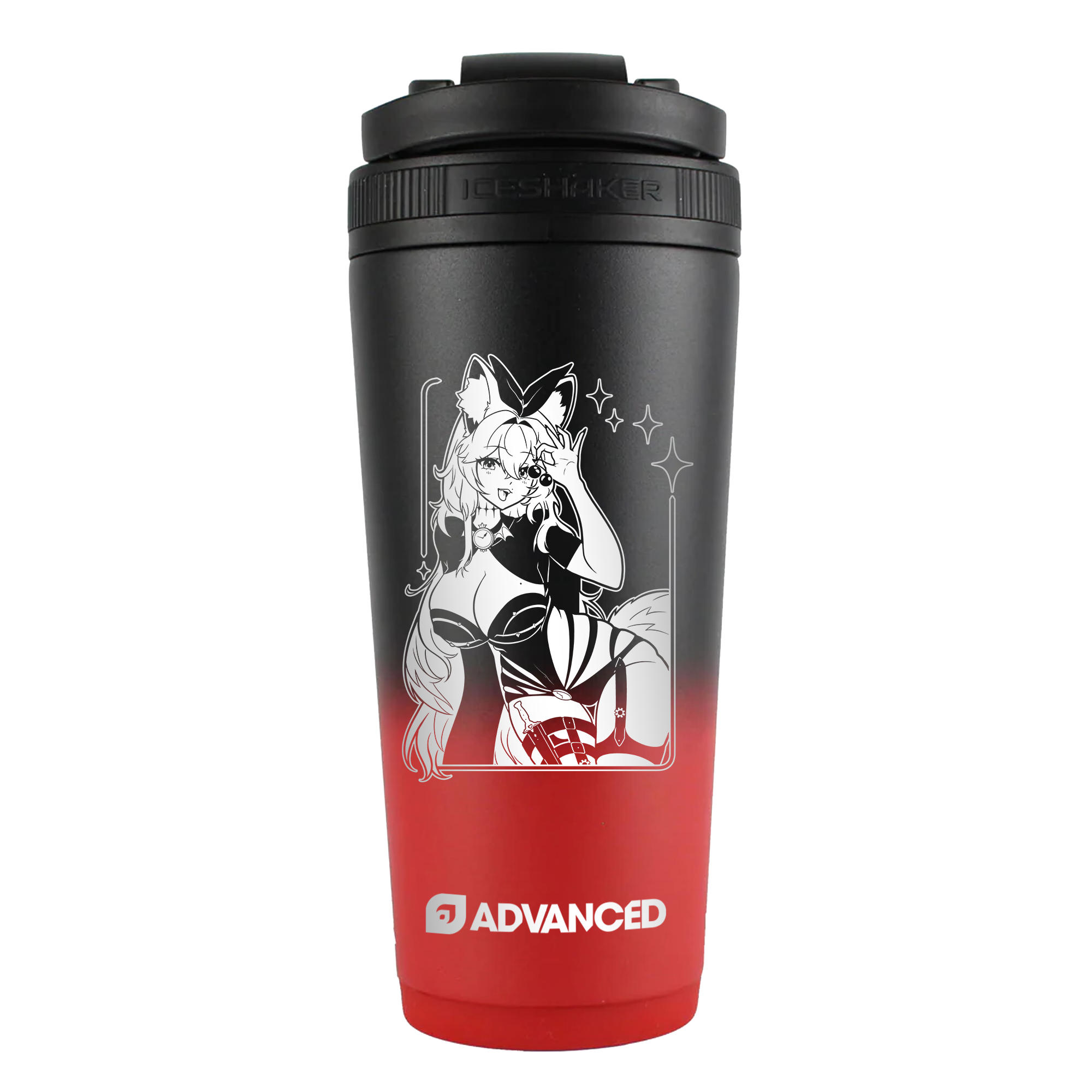 CherriGlitch Original 26oz Ice Shaker - Red Black Ombre