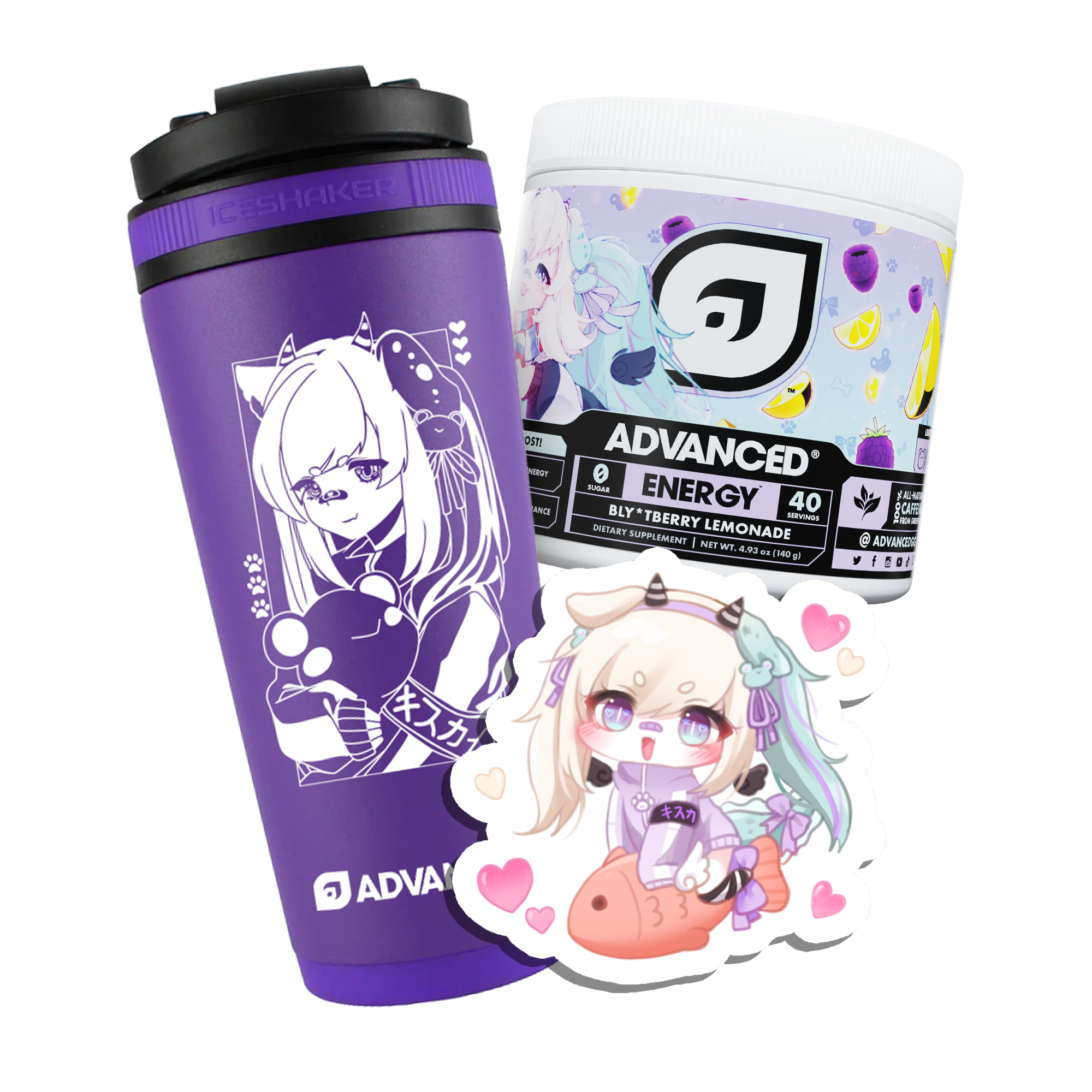 Kiskachan's Bly*tberry Lemonade, Sticker, Purple Ice Shaker Bundle