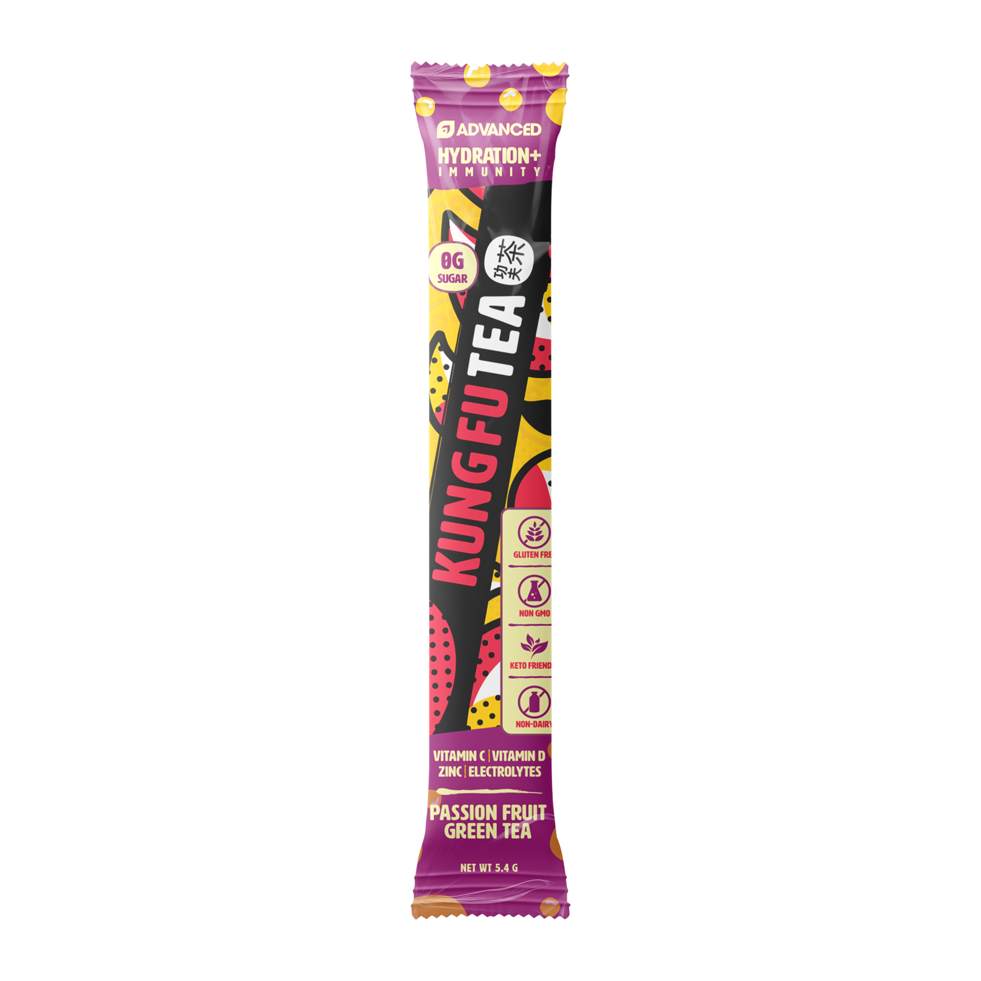 Immunity+ Hydration Kung Fu Tea Passionfruit Green Tea Stick Packs