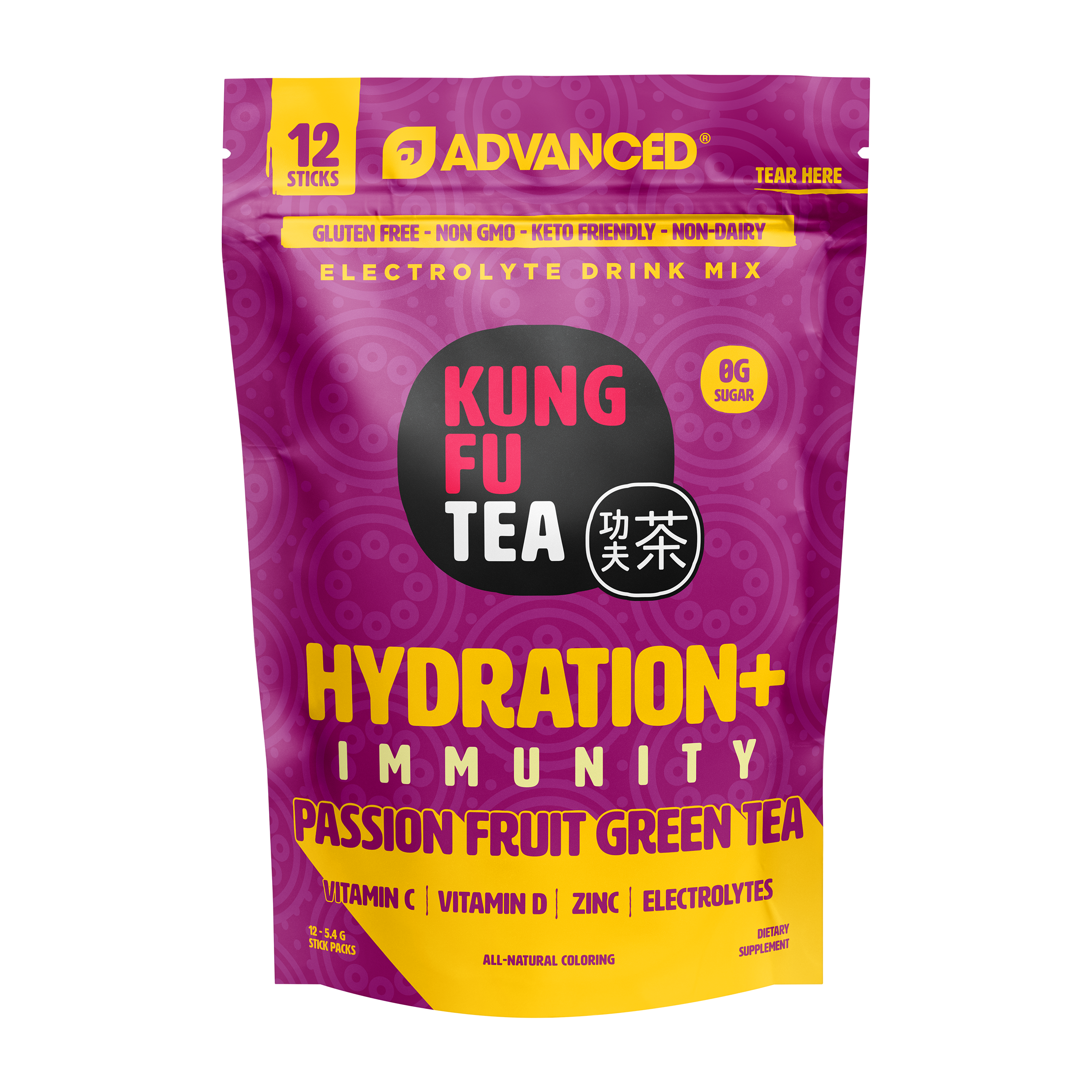 Immunity+ Hydration Kung Fu Tea Passionfruit Green Tea Stick Packs