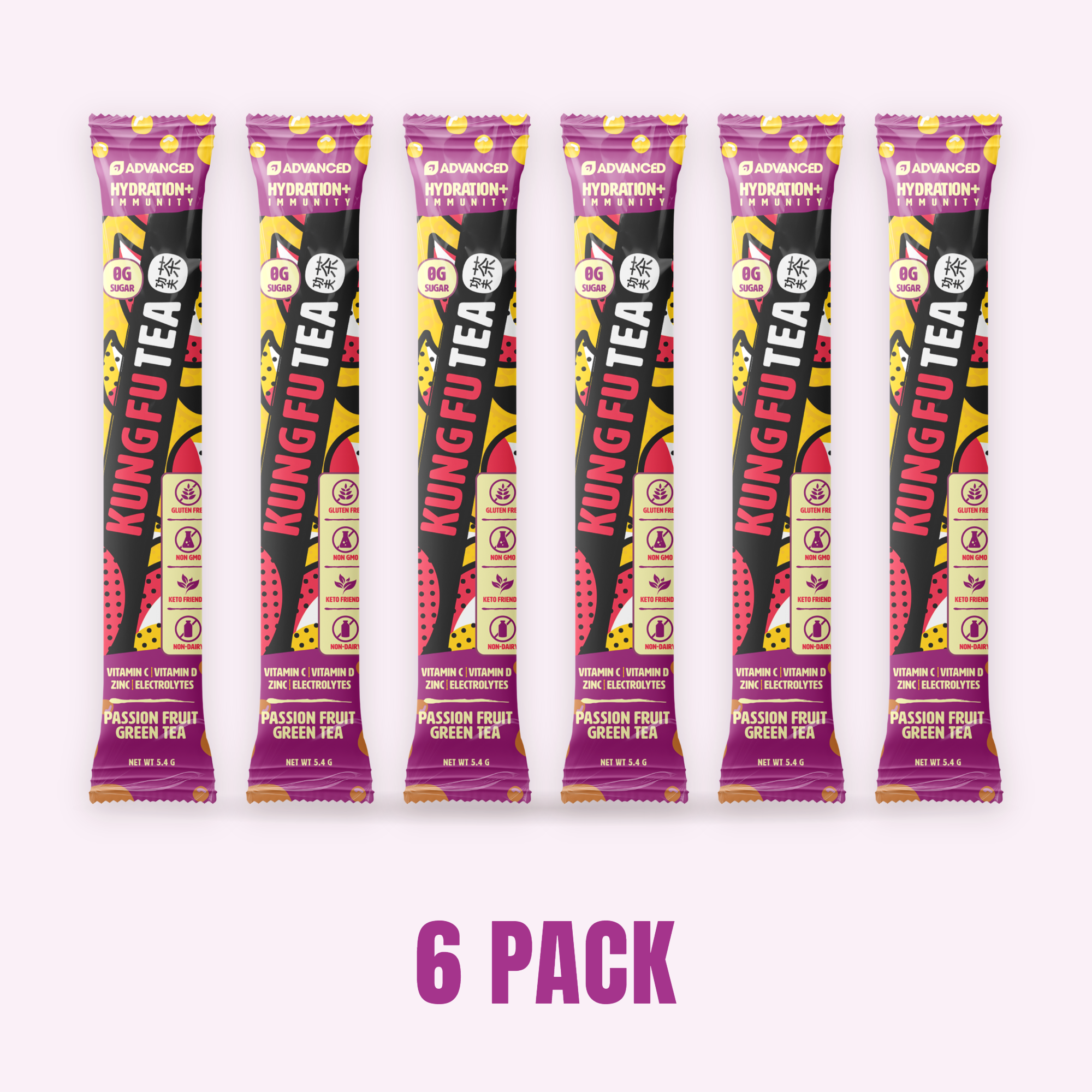 Kung Fu Tea Passion Fruit Green Tea - 6 Stick Pack