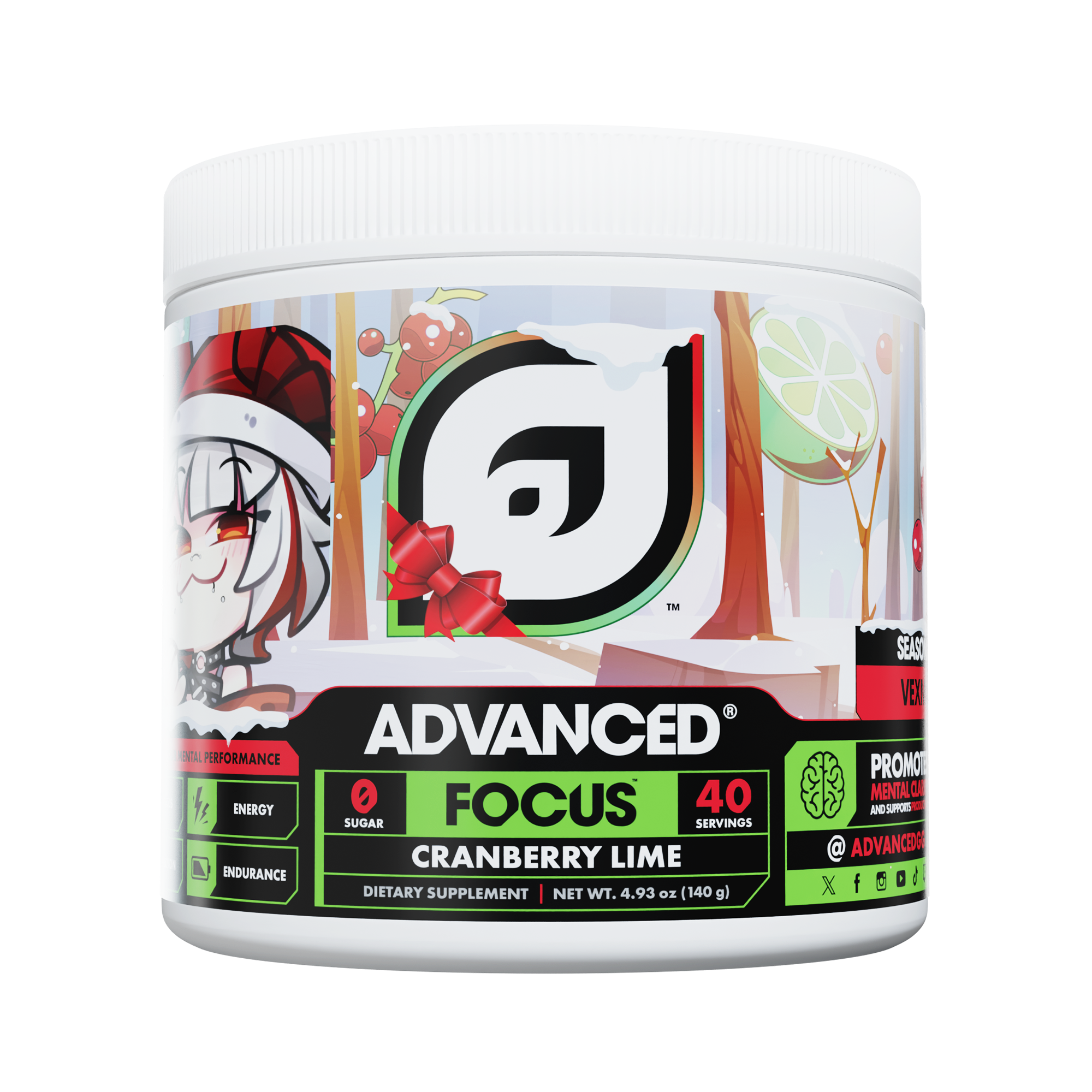 ADVANCED FOCUS Cranberry Lime jar, available in a caffeine-free version