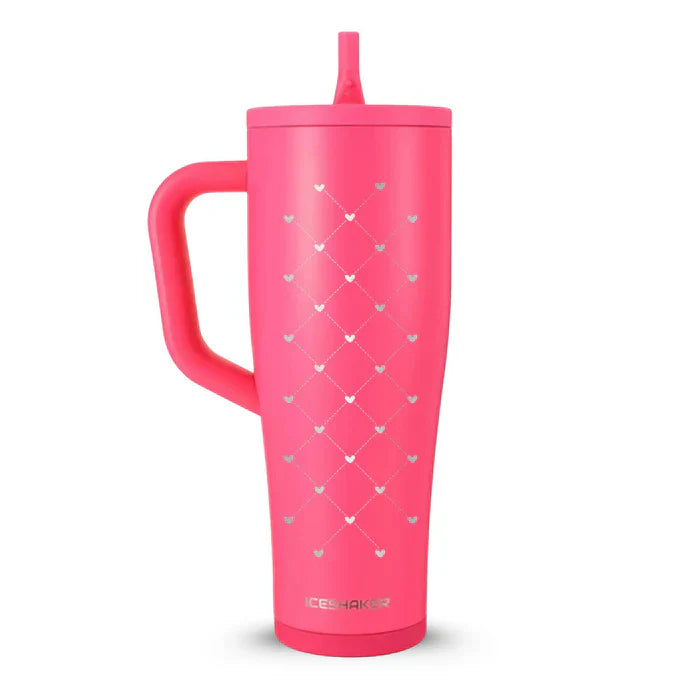 Valentine's Day Quilted Hearts 40oz Legend Series Ice Shaker - Neon Pink