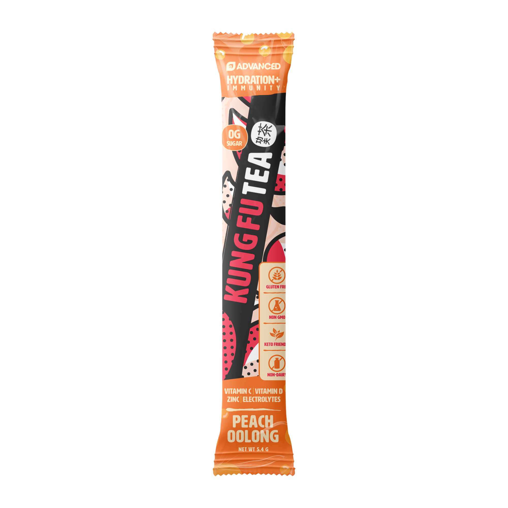 Immunity+ Hydration Kung Fu Tea Peach Oolong Tea Stick Packs