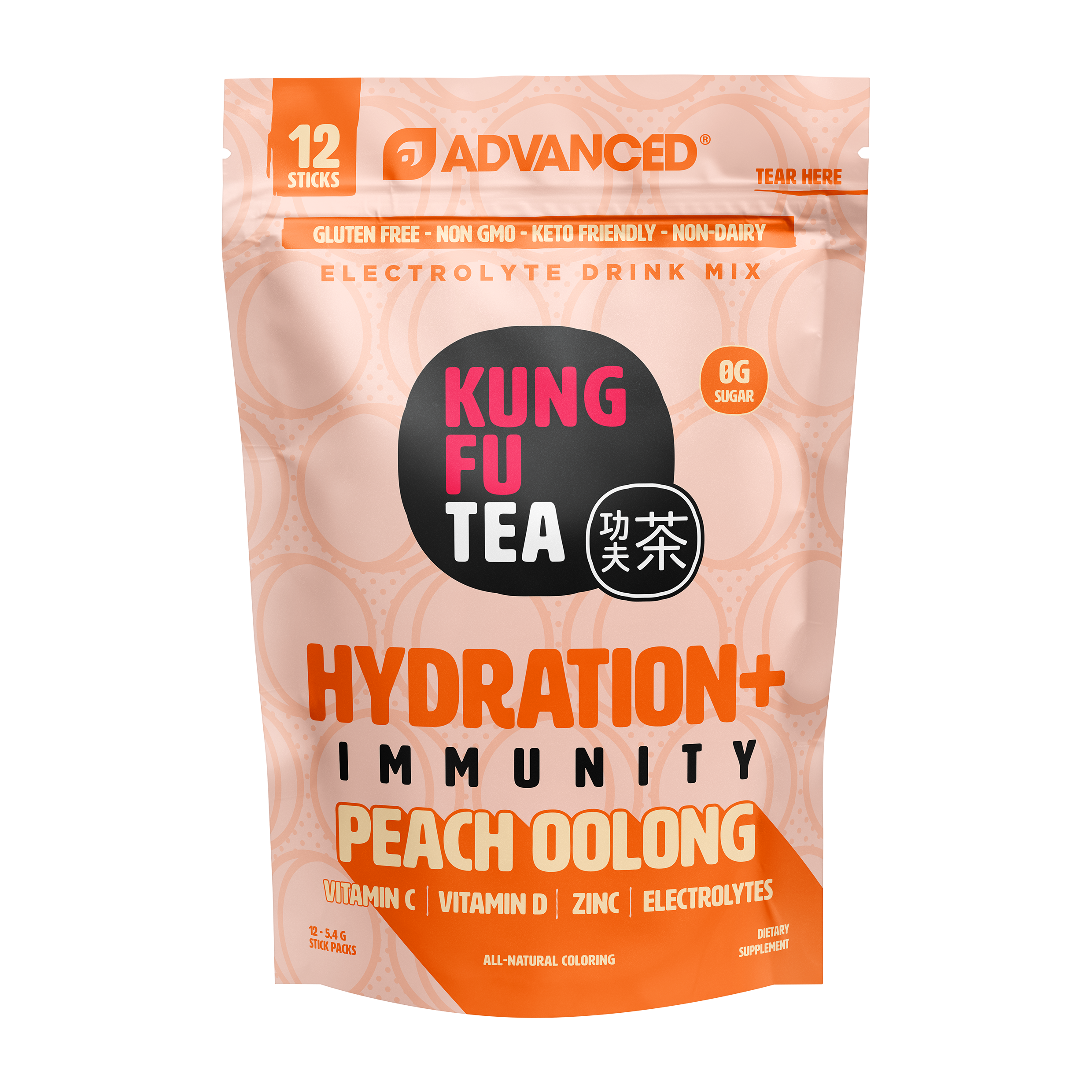 Immunity+ Hydration Kung Fu Tea Peach Oolong Tea Stick Packs
