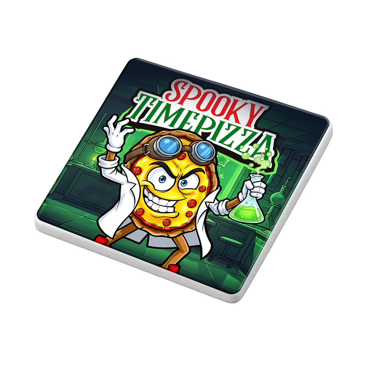 SpookyTimePizza Halloween Ceramic Coaster