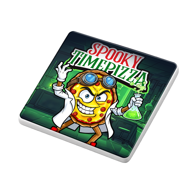 SpookyTimePizza Halloween Ceramic Coaster