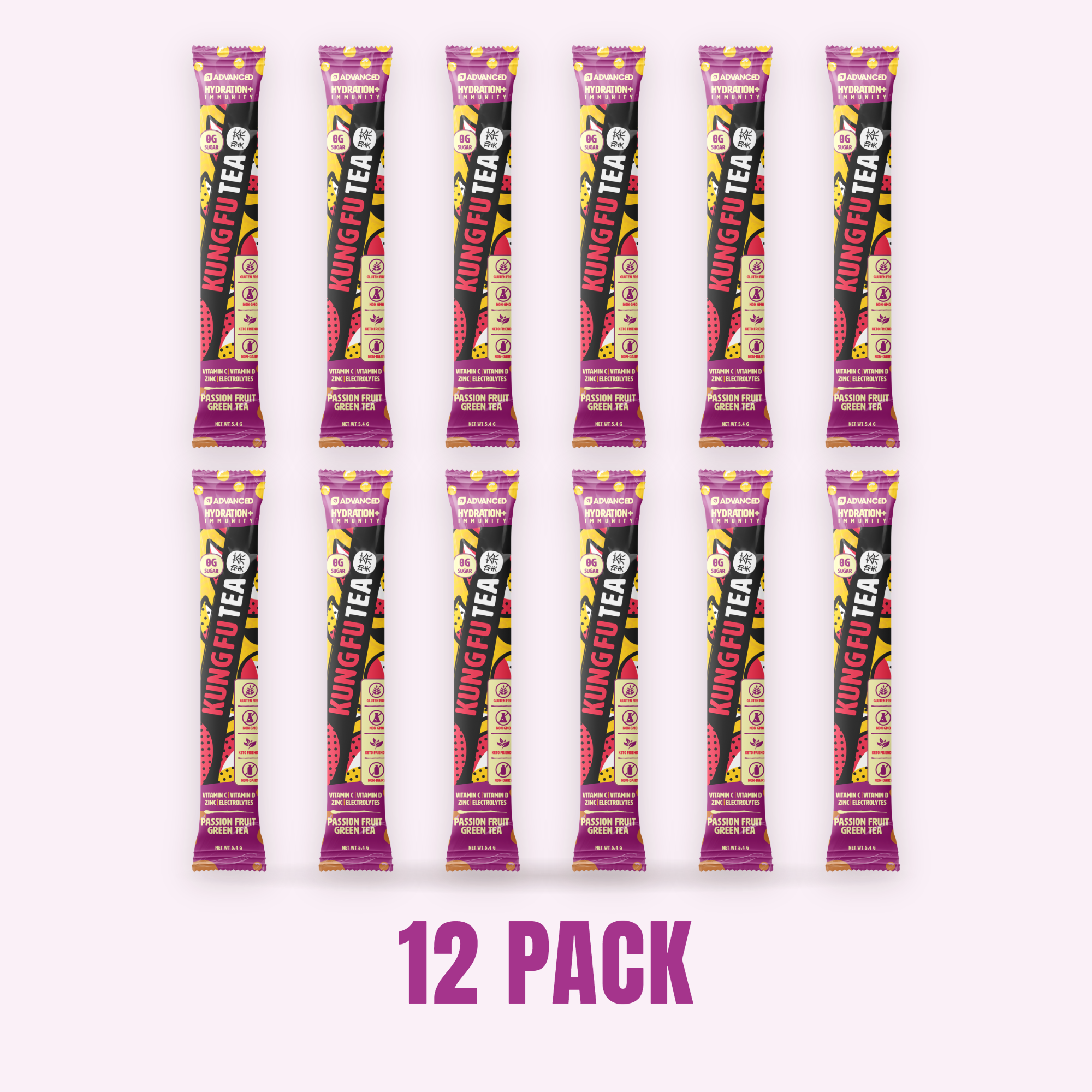 Kung Fu Tea Passion Fruit Green Tea - 12 Stick Packs